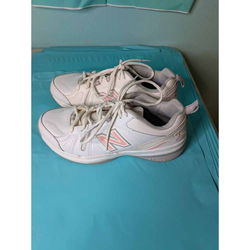 New Balance 608 v5 Women White Pink Leather Training Sneakers WX608WP5